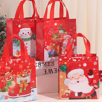 12 шт., сумки для рождественских подарков, Санта-Клаус, Лось, Снеговик, сумочка с принтом, Рождественская складная подарочная сумка, сумка для покупок, водонепроницаемая