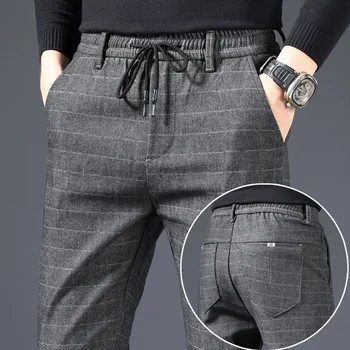 2023 Весна и осень, новые модные клетчатые эластичные брюки, мужские деловые брюки для отдыха, тонкие удобные брюки высокого качества большого размера
