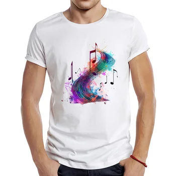 2023 Мужская новая футболка с музыкальными нотами с коротким рукавом, крутые топы с принтом, хипстерская футболка 