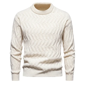 2023 Осенне-Зимний Модный Витой свитер, Мужской Вязаный однотонный пуловер с круглым вырезом, Повседневный мужской геометрический теплый свитер