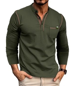 2023, Осенне-зимняя однотонная футболка, мужская модная повседневная рубашка с длинными рукавами, мужские топы