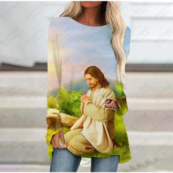 2023 Осеннее новое платье с 3D принтом Christian Jesus, мягкое и удобное платье с круглым вырезом и длинными рукавами, одежда
