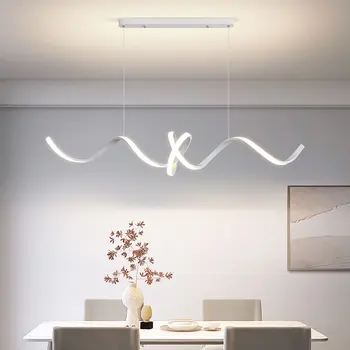 2023 Современная светодиодная люстра для столовой Кухни Бара Спальни Потолочный подвесной светильник Белый Простой дизайн Изгиба Подвесные светильники