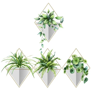 3d Наклейки, Зеленая наклейка на стену в горшке, Декоративная Наклейка, Аппликация, обои для Бонсай, Наклейки для питомника, растения из ПВХ