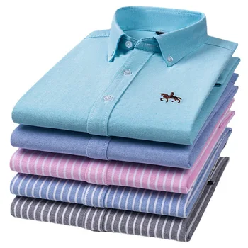 6XL, мужская рубашка с длинным рукавом из 100 хлопка, Оксфордская рубашка, мужские повседневные рубашки в клетку и полоску с длинным рукавом, мужской карман обычной посадки