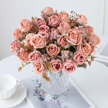 8 Головок 30 см Розы, розовый шелковый букет, Пион, искусственные цветы для украшения свадебной вечеринки, аксессуар для домашнего декора бонсай, искусственное растение