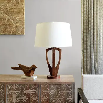 & Co. Современная настольная лампа Brown Fallston с деревянным основанием и тканевым абажуром, современная, 18,5 x 18,5 x 28 дюймов