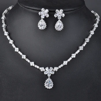 GAOLA AAA CZ Ожерелье-капля Серьги Серебряного цвета Комплект ювелирных изделий для свадьбы для новобрачных GLDTN0103