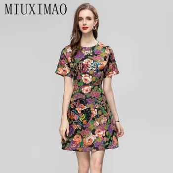 MIUXIMAO 2023 Женская одежда без рукавов с розами и блестками выше колена, цельное платье в стиле ретро, женское роскошное вечернее платье