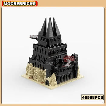 MOC Большая черная архитектура, крепость, замок, строительный блок, ангар, командная комната, сцена, набор, Коллекционер, Сделай сам, кирпичи, игрушки, подарки