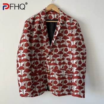 PFHQ Осенние блейзеры с грибным рисунком, Забавный Продвинутый дизайн, мужской авангардный Жаккардовый Повседневный костюм с принтом Ins, пальто 21Z1625
