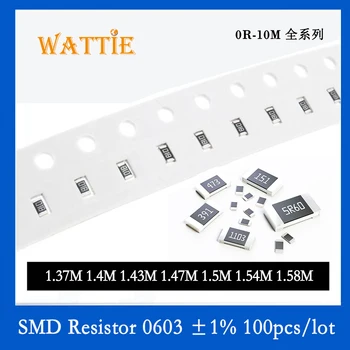 SMD резистор 0603 1% 1,37М 1,4 М 1,43 М 1,47 М 1,5 М 1,54 М 1,58 М 100 шт./лот микросхемные резисторы 1/10 Вт 1,6 мм *0,8 мм