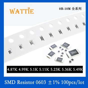 SMD резистор 0603 1% 4,87K 4,99K 5.1K 5.11K 5.23K 5.36K 5.49K 100 шт./лот микросхемные резисторы 1/10 Вт 1.6 мм * 0.8 мм