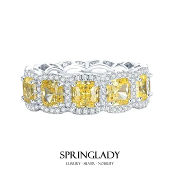 SpringLady Стерлинговое серебро 925 пробы, сверкающие квадратные желто-розовые кольца с бриллиантами 5*5 мм, с высоким содержанием углерода, для женщин, ювелирные украшения для вечеринок