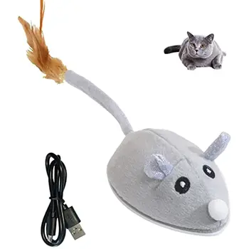 Автоматические игрушки для кошек AMOBOX с палочкой из перьев, Интерактивные игрушки для кошек, мыши для домашних кошек / котят, Игрушки для кошек с сенсорным управлением