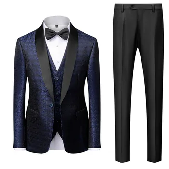 (Блейзер + жилет + брюки) Высококачественный мужской смокинг, простой деловой элегантный модный костюм для собеседования, джентльменский костюм, тонкие костюмы из 3 предметов