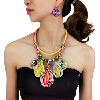 Богемное ожерелье и серьги, массивное ожерелье в этническом стиле, винтажное красочное колье-чокер и висячие серьги в стиле бохо для женщин