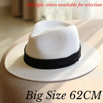 Большая голова 62 см Панамская Соломенная шляпа со Складывающейся плетеной соломенной шляпой Плюс Размер Мужской Джазовый цилиндр Солнцезащитная шляпа