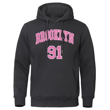 Бруклин 91 Розовая уличная толстовка с буквенным принтом Мужские модные толстовки в стиле хип-хоп, свободная одежда с карманами, Спортивный повседневный уличный пуловер