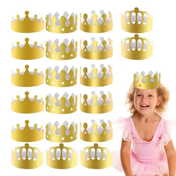 Бумажные Короны Для Детей 20ШТ Регулируемые Королевские Коронные Вечерние Шляпы Золотые Бумажные Короны 4 Стиля Коронации Короля Карла III Вечерние Шляпы