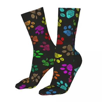 Веселые Красочные отпечатки собачьих лап, Женские носки 2023, Мужские Спортивные носки