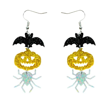 Висячие серьги в виде тыквы-паука-летучей мыши на Хэллоуин для женщин, подарок на Хэллоуин, блестящие висячие серьги для косплея