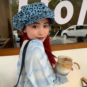 Восьмиугольная шляпа с леопардовым принтом в японском стиле, женская весенне-летняя мода, шляпы художника-газетчика С изображением лица, берет в виде маленького облака