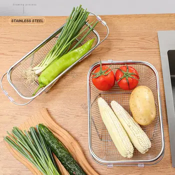 Выдвижное сливное устройство для раковины, Универсальное сетчатое сито для раковины, Расширяемая корзина для слива для раковины, Универсальная Кухонная корзина для овощей