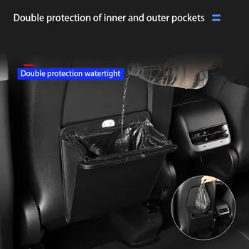 Для автомобиля Tesla Model 3 Y, мешок для мусора, водонепроницаемый мусорный бак с магнитной адсорбцией, Подвесной кожаный карман для хранения на заднем сиденье