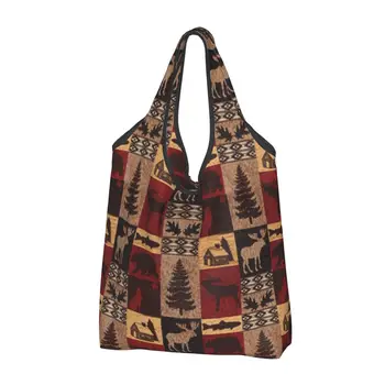 Женская повседневная сумка для покупок Lodge Bear Deer Fish, большая вместительная сумка-тоут, портативная сумка для хранения, складные сумки