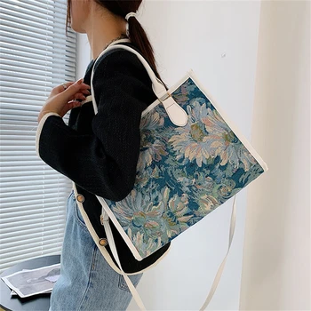 Женская сумка в стиле арт-ретро, картина маслом, женские сумки, кожаный плечевой ремень, практичная сумка, несколько способов ношения, сумка подмышками