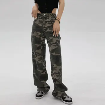 Женские камуфляжные джинсы 2023, ковбойские брюки для женщин, джинсы Y2k, женские нижние брюки, джинсы с высокой талией, женские джинсовые брюки
