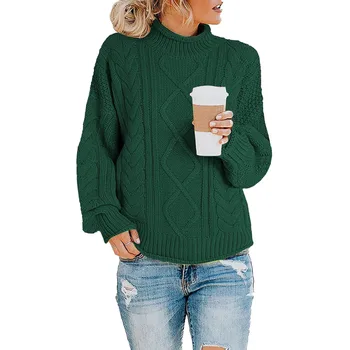 Женский свитер с высоким воротом и толстой линией, однотонный Модный Повседневный вязаный свитер, свитера большого и высокого