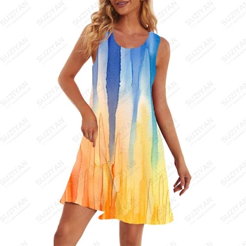 Женское летнее новое сексуальное платье, высококачественное платье с 3D принтом, модное уличное платье на подтяжках, Гавайское платье на подтяжках