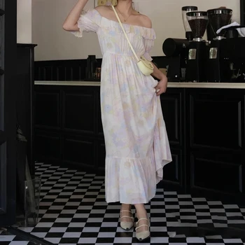 Женское платье с графическим принтом в виде зеркального цветка, Летнее платье с коротким рукавом и эластичной талией, Женская длинная юбка, Повседневное Классическое платье Femme 2023
