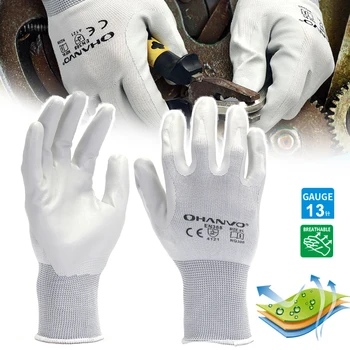 Защитные рабочие перчатки Hanvo с мягкой нейлоновой подкладкой 13 калибра и нитриловым покрытием Smart Grip, Садовые перчатки для ремонта и строительства.