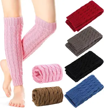 Зимние женские модные теплые трикотажные гетры из цельного материала, Носки до колена, вязаные крючком, манжеты для ботинок, грелки