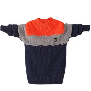 Зимний детский свитер, хлопчатобумажные изделия, одежда, свитер для мальчиков, пуловер с круглым вырезом, зимний теплый свитер, детская одежда