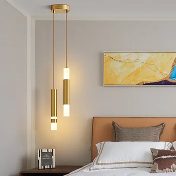 Золотой акриловый цилиндрический подвесной светильник с длинной трубкой, светодиодный подвесной светильник для столовой, спальни, ресторана, барной стойки, подвесной светильник