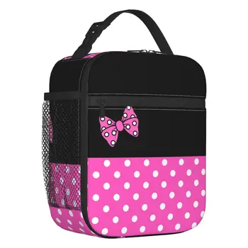 Изготовленная на заказ Розовая сумка для ланча Minnie Polkadots, женский термоохладитель, Изолированный ланч-бокс для учащихся школы
