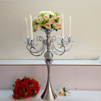 Канделябр с серебряной отделкой высотой 72 см, 5-рычажный канделябр с цветочной чашей/подносом в центре для домашнего декора свадеб или других мероприятий