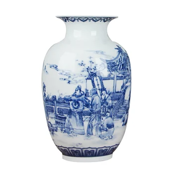 Классическая китайская сине-белая керамическая ваза, антикварная настольная фарфоровая ваза для цветов для украшения столовой отеля