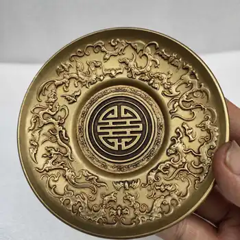 Коллекция антикварной бронзовой посуды Антикварная бронзовая тарелка Тарелка для подношения ко Дню рождения девяти Фениксов Чайный поднос Любимые поделки для чайной церемонии