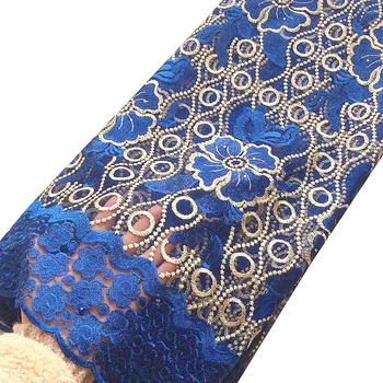 Королевская синяя Африканская кружевная ткань, 5 Ярдов Вышитой Белой кружевной ткани, Нигерийская ткань, сетка 2024 г., Австрийско-швейцарское кружево Высокого качества