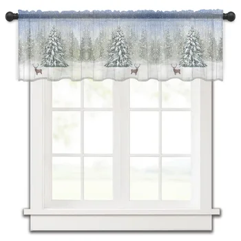 Короткая занавеска с Рождественским Оленем и снежинкой, Полупрозрачная занавеска для кухонной двери, кафе, маленького окна, прозрачные занавески