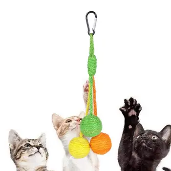 Котенок Сизалевый мячик для царапания, Сизалевый скребущий мяч, интерактивный катящийся мяч, игрушка для кошек, портативный домашний кот, сизалевый веревочный мяч