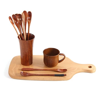 Кофейная ложка с длинной ручкой, креативная посуда из цельного дерева, палочка для перемешивания чая с молоком, Деревянная ложка для меда