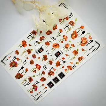 Красные Цветы 3D Наклейка Для Ногтей Любовные Письма Красочные Бабочки Листья Цветы Линейный Узор Наклейки Для Ногтей DIY Маникюр