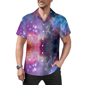 Красочные повседневные рубашки с принтом Неба, рубашка для отпуска Super Galaxy, Гавайские блузки-новинки, мужские графические блузки, Большие размеры 4XL