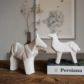 Креативное украшение в виде белой лошади Оригами для интерьера, домашние керамические поделки, Офисный рабочий стол, украшение чайного столика, Статуэтка в подарок